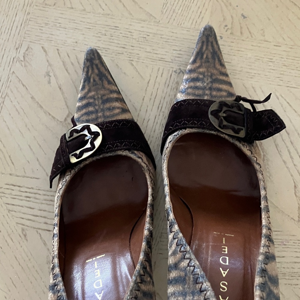 Casadei Blue and Brown Patterned suede Heels
